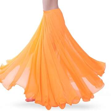 ROYAL SMEELA Women's Belly Dance Skirt ATS Voile Maxi Full Tribal Bellydance Chiffon Skirt, Orange, ...