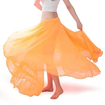 ROYAL SMEELA Belly Dance Chiffon Skirt in Orange, One Size