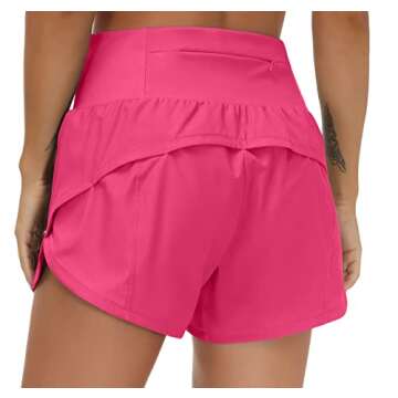 THE GYM PEOPLE Womens High Waisted Running Shorts Quick Dry Athletic Workout Shorts with Mesh Liner Zipper Pockets (Bright Pink, Small)
