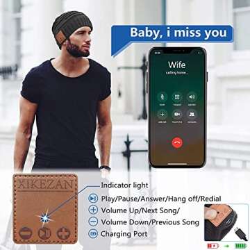 Wireless Beanie Hat,Unique Christmas Tech Gifts for Boyfriend Husband Him Men Women Teen Boys Girls Teenage Stocking Stuffers (US, Alpha, One Size, Medium, Black)