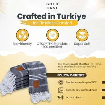 Gold CASE Turkish Hand Towels for Bathroom Set of 6 – 20 x 40'' – 100% Cotton Bathroom Hand Towels – LYCIA Towel for Spa, Face, Tea & Dishcloth – Decorative Cloth – Black