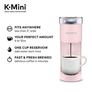 Keurig K-Mini Coffee Maker, Single Serve K-Cup Pod Coffee Brewer, 6 to 12 Oz. Brew Sizes, Dusty Rose (Renewed)