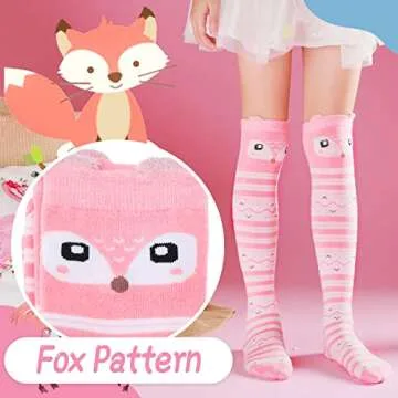 ANTSANG Kids Girls Knee High Socks Long Boot Crazy Silly Fun Gift Cute Tall Animal Socks for Child 6 Pairs Stocking Stuffers Gifts for 10 Year Old Girls Birthday Gifts Ideas(Fun Animal)