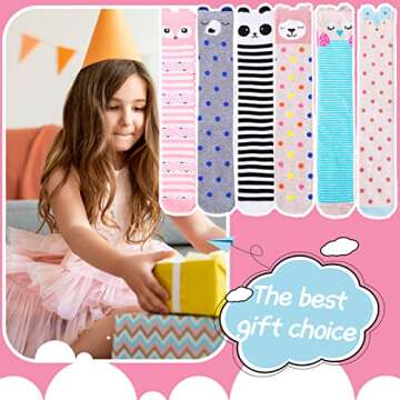 ANTSANG Kids Girls Knee High Socks Long Boot Crazy Silly Fun Gift Cute Tall Animal Socks for Child 6 Pairs Stocking Stuffers Gifts for 10 Year Old Girls Birthday Gifts Ideas(Fun Animal)