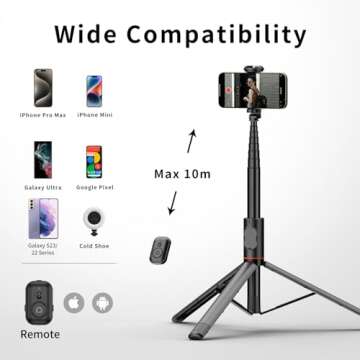 Joyful 72" Phone Tripod & Selfie Stick - Versatile & Portable