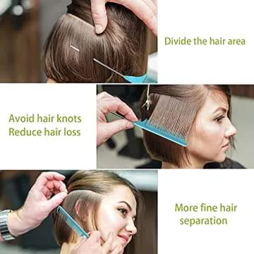 Long Steel Pin Rat Tail Combs Set: 3 Pieces Teasing Hair Combs for Salon Stylists - Includes Metal Parting Combs for Women (Blue)