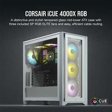 CORSAIR iCUE 4000X RGB Tempered Glass Mid-Tower ATX PC Case - 3X SP120 RGB Elite Fans - iCUE Lightin...