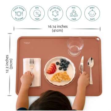 CHAMOS Montessori Placemat for Toddlers - Kids Silicone Mats for Dining Table - Set of 2 - Table Set...