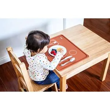 CHAMOS Montessori Placemat for Toddlers - Kids Silicone Mats for Dining Table - Set of 2 - Table Setting Learning (Clay and Beige)