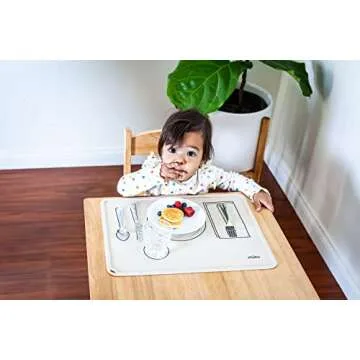CHAMOS Montessori Placemat for Toddlers - Kids Silicone Mats for Dining Table - Set of 2 - Table Setting Learning (Clay and Beige)