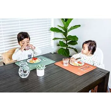 CHAMOS Montessori Placemat for Toddlers - Kids Silicone Mats for Dining Table - Set of 2 - Table Setting Learning (Clay and Beige)