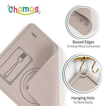 CHAMOS Montessori Placemat for Toddlers - Kids Silicone Mats for Dining Table - Set of 2 - Table Setting Learning (Clay and Beige)