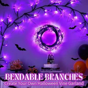 RJZZ 6FT 54LED Halloween Garland - Indoor/Outdoor Spider Lights with Timer and 8 Modes