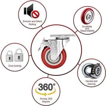 3" Casters Set of 4 PVC Heavy Duty Stem Swivel Wheels with Brake 360 Degree 1000lbs Rubber Castors Threads Dual Safety Locks Bearings Tools Outdoor for Furniture Desk Office