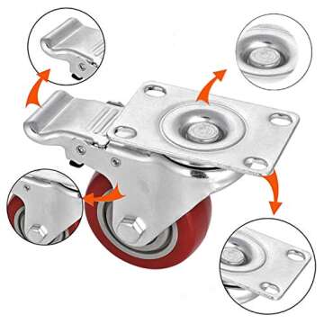 3" Casters Set of 4 PVC Heavy Duty Stem Swivel Wheels with Brake 360 Degree 1000lbs Rubber Castors Threads Dual Safety Locks Bearings Tools Outdoor for Furniture Desk Office