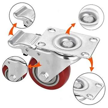 3" Casters Set of 4 PVC Heavy Duty Stem Swivel Wheels with Brake 360 Degree 1000lbs Rubber Castors Threads Dual Safety Locks Bearings Tools Outdoor for Furniture Desk Office