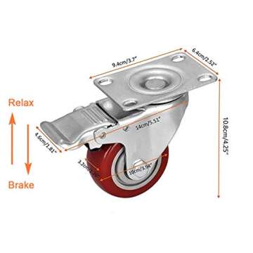 3" Casters Set of 4 PVC Heavy Duty Stem Swivel Wheels with Brake 360 Degree 1000lbs Rubber Castors Threads Dual Safety Locks Bearings Tools Outdoor for Furniture Desk Office
