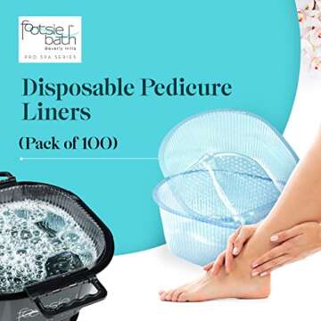 Footsie Bath Liners, Original Disposable Pedicure Spa Liners, 100 Count