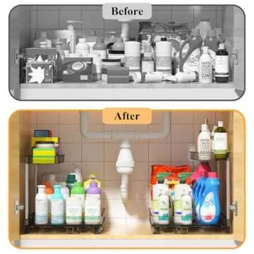 Fowooyeen Under Sink Organizer: Kitchen Organizers and Storage 2-Tier Sliding Basket Drawer, Multi-Purpose Cabinet Storage Shelf for Kitchen Bathroom (Black, 2 Pack)