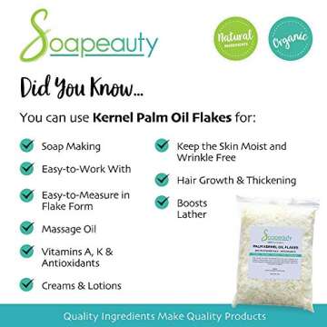 PALM KERNEL OIL FLAKES | Pure Unrefined Palm Kernel Oil Flakes for Soap Making & Cosmetics | Sizes 4 OZ to 10 LBS | (12 OZ)