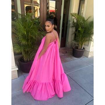 Women's Sexy Spaghetti Strap Sleeveless Ruched Ruffle Hem Bandage Oversized Beach Loose Long Maxi Sw...