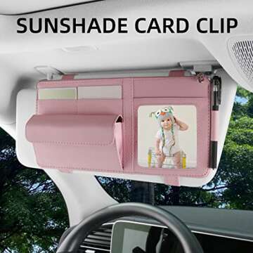SEMBEM Visor Document Holder for Truck, Car Sun Visor Organizer, Visor Storage Pouch Holder with Sunglasses Clip, Picture Frame, Essential Visor Accessories for Driver Auto Owners Pink