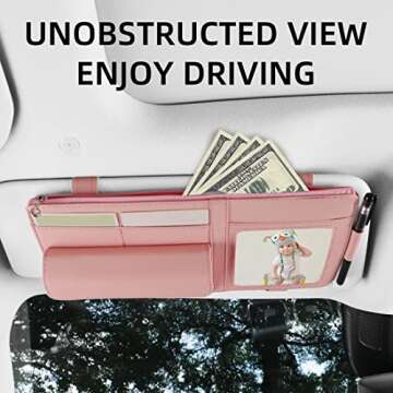 SEMBEM Visor Document Holder for Truck, Car Sun Visor Organizer, Visor Storage Pouch Holder with Sunglasses Clip, Picture Frame, Essential Visor Accessories for Driver Auto Owners Pink
