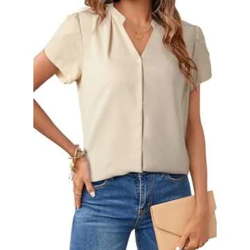 Astylish Women's Cap Sleeve V Neck Blouse Tops - Dressy Business Casual Style