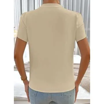 Astylish Beige V Neck Cap Sleeve Women’s Blouse Tops
