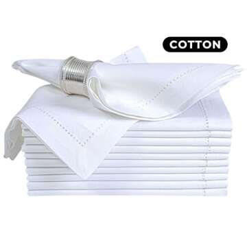 BEDDING CRAFT Set of 12 Cotton Cloth Dinner Napkin 18x18 White with Hemstitched Mitered Corners – Perfect for Wedding Dinner Parties and Table Decorations, Cloth Napkins