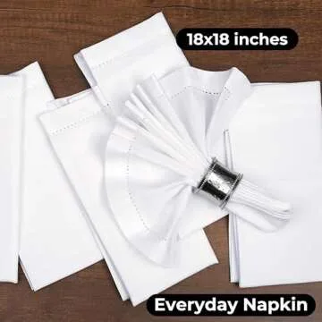 BEDDING CRAFT Set of 12 Cotton Cloth Dinner Napkin 18x18 White with Hemstitched Mitered Corners – Perfect for Wedding Dinner Parties and Table Decorations, Cloth Napkins