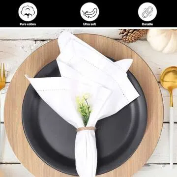 BEDDING CRAFT Set of 12 Cotton Cloth Dinner Napkin 18x18 White with Hemstitched Mitered Corners – Perfect for Wedding Dinner Parties and Table Decorations, Cloth Napkins