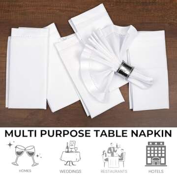 BEDDING CRAFT Set of 12 Cotton Cloth Dinner Napkin 18x18 White with Hemstitched Mitered Corners – Perfect for Wedding Dinner Parties and Table Decorations, Cloth Napkins