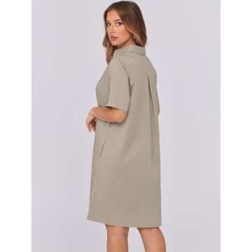 ANRABESS Womens Shirt Dress Summer Casual Loose Short Sleeve Button Down Oversized Flowy Beach Mini Dresses with Pockets Khaki Medium