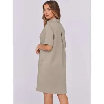 ANRABESS Womens Shirt Dress Summer Casual Loose Short Sleeve Button Down Oversized Flowy Beach Mini Dresses with Pockets Khaki Medium