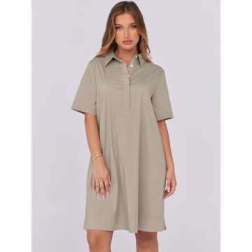 ANRABESS Womens Shirt Dress Summer Casual Loose Short Sleeve Button Down Oversized Flowy Beach Mini Dresses with Pockets Khaki Medium