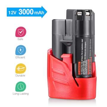 Powerextra 2 Pack 12V 3000mAh Lithium-ion Replacement Battery Compatible with Milwaukee M12 48-11-24...