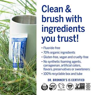 Dr. Bronner’s - All-One Toothpaste (Peppermint, 1 Ounce, 3-Pack) - 70% Organic Ingredients, Natural and Effective, Fluoride-Free, SLS-Free, Helps Freshen Breath, Reduce Plaque, Whiten Teeth, Vegan