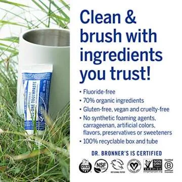 Dr. Bronner’s - All-One Toothpaste (Peppermint, 1 Ounce, 3-Pack) - 70% Organic Ingredients, Natural and Effective, Fluoride-Free, SLS-Free, Helps Freshen Breath, Reduce Plaque, Whiten Teeth, Vegan