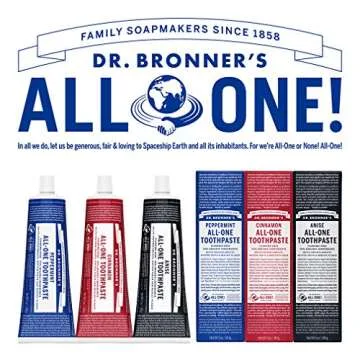 Dr. Bronner’s - All-One Toothpaste (Peppermint, 1 Ounce, 3-Pack) - 70% Organic Ingredients, Natural and Effective, Fluoride-Free, SLS-Free, Helps Freshen Breath, Reduce Plaque, Whiten Teeth, Vegan