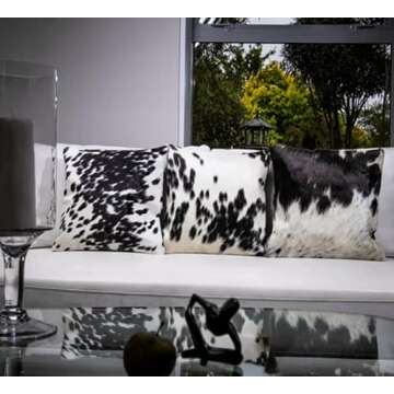 NGF Cowhide Cushion Covers - Black and White Leather 16x16