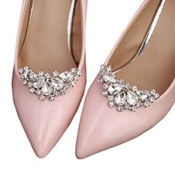 Uongeod HJYHYN Silver Shoe Clips - Elegant Crystal Shoe Jewelry for Weddings