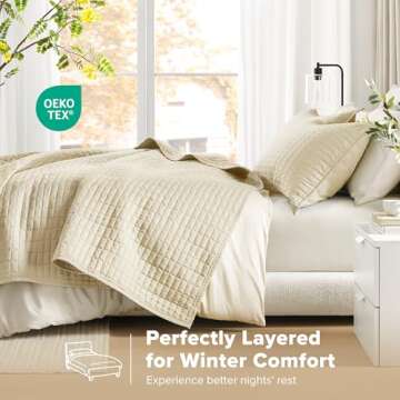 Comfort Spaces Kienna Quilt Set-Luxury Double Sided Stitching Design Summer Blanket, Lightweight, Soft, All Season Bedding Layer, Matching Sham, Ivory, Coverlet Full/Queen(90"x90") 3 Piece