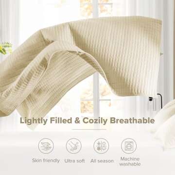 Comfort Spaces Kienna Quilt Set-Luxury Double Sided Stitching Design Summer Blanket, Lightweight, Soft, All Season Bedding Layer, Matching Sham, Ivory, Coverlet Full/Queen(90"x90") 3 Piece