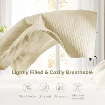 Comfort Spaces Kienna Quilt Set-Luxury Double Sided Stitching Design Summer Blanket, Lightweight, Soft, All Season Bedding Layer, Matching Sham, Ivory, Coverlet Full/Queen(90"x90") 3 Piece