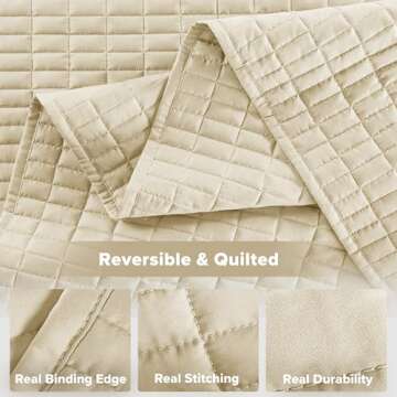 Comfort Spaces Kienna Quilt Set-Luxury Double Sided Stitching Design Summer Blanket, Lightweight, Soft, All Season Bedding Layer, Matching Sham, Ivory, Coverlet Full/Queen(90"x90") 3 Piece