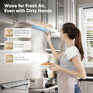 VIKIO HOME Range Hood Insert 30 Inch, 980 CFM Built-in Kitchen Vent Hood, Ducted/Ductless Convertible, Stainless Steel Range Hood with Gesture & Touch Control, Kitchen Hoods for Over Kitchen Stove