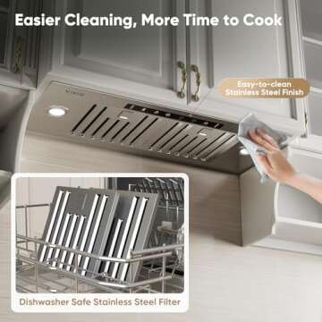 VIKIO HOME Range Hood Insert 30 Inch, 980 CFM Built-in Kitchen Vent Hood, Ducted/Ductless Convertible, Stainless Steel Range Hood with Gesture & Touch Control, Kitchen Hoods for Over Kitchen Stove