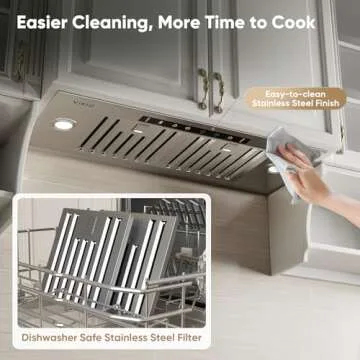 VIKIO HOME Range Hood Insert 30 Inch, 980 CFM Built-in Kitchen Vent Hood, Ducted/Ductless Convertible, Stainless Steel Range Hood with Gesture & Touch Control, Kitchen Hoods for Over Kitchen Stove