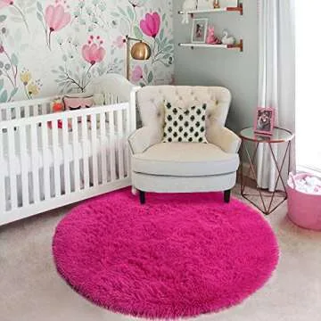 Hot Pink Round Fluffy Rug for Kid's Bedroom Charm